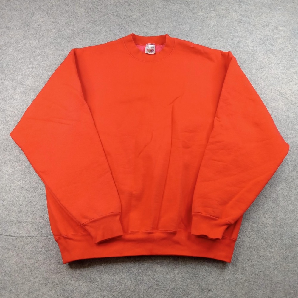 Vintage Fruit Of The Loom Sweatshirt Mens XL Orange Fleece Pullover USA Blank
